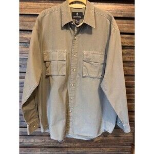 Browning‎ Mens LRG Heavy Cotton Long Sleeve Button Front Hunting Shirt Green EUC